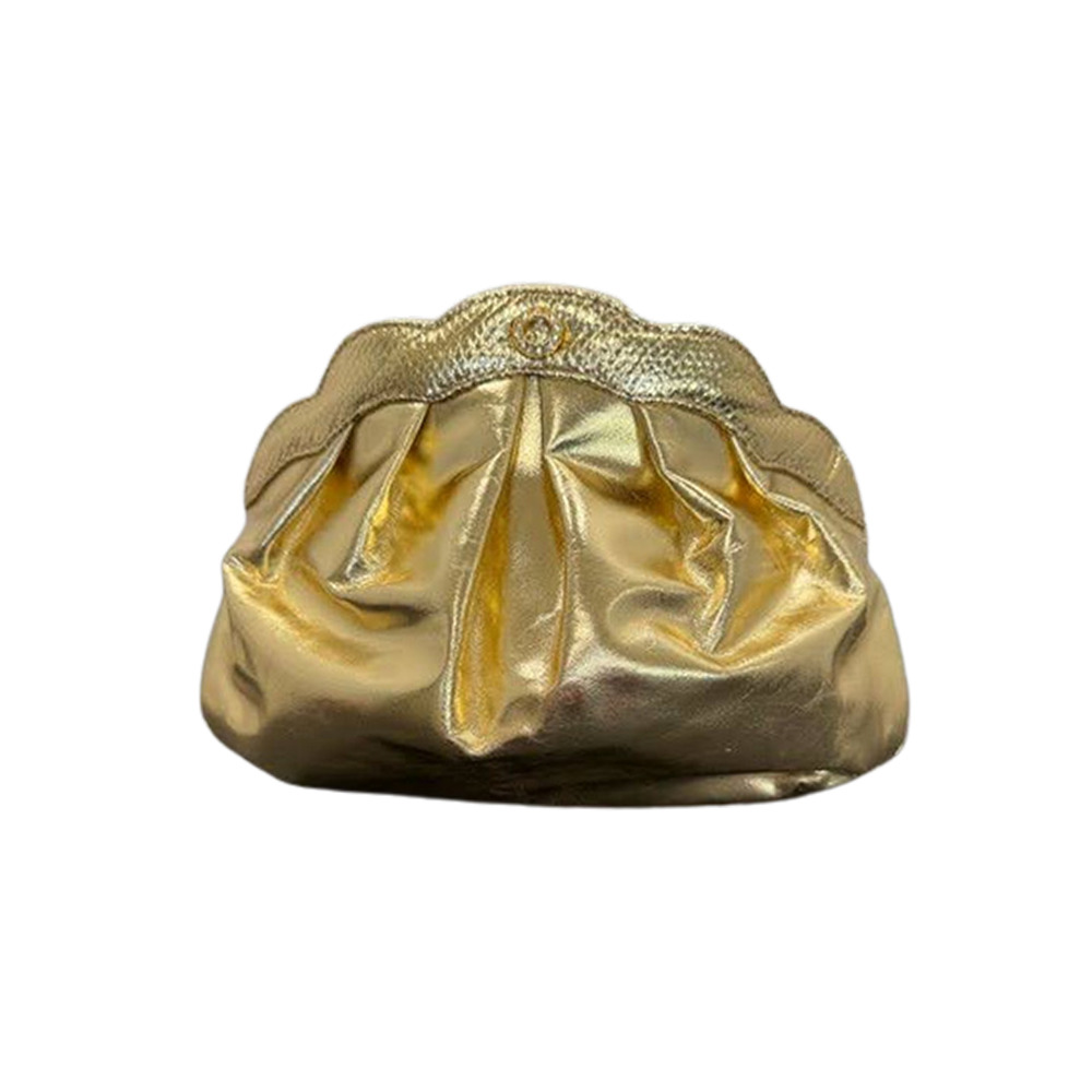 Vintage Artbag New York Gold Metallic Leather Clutch Dumpling Evening Purse Bag